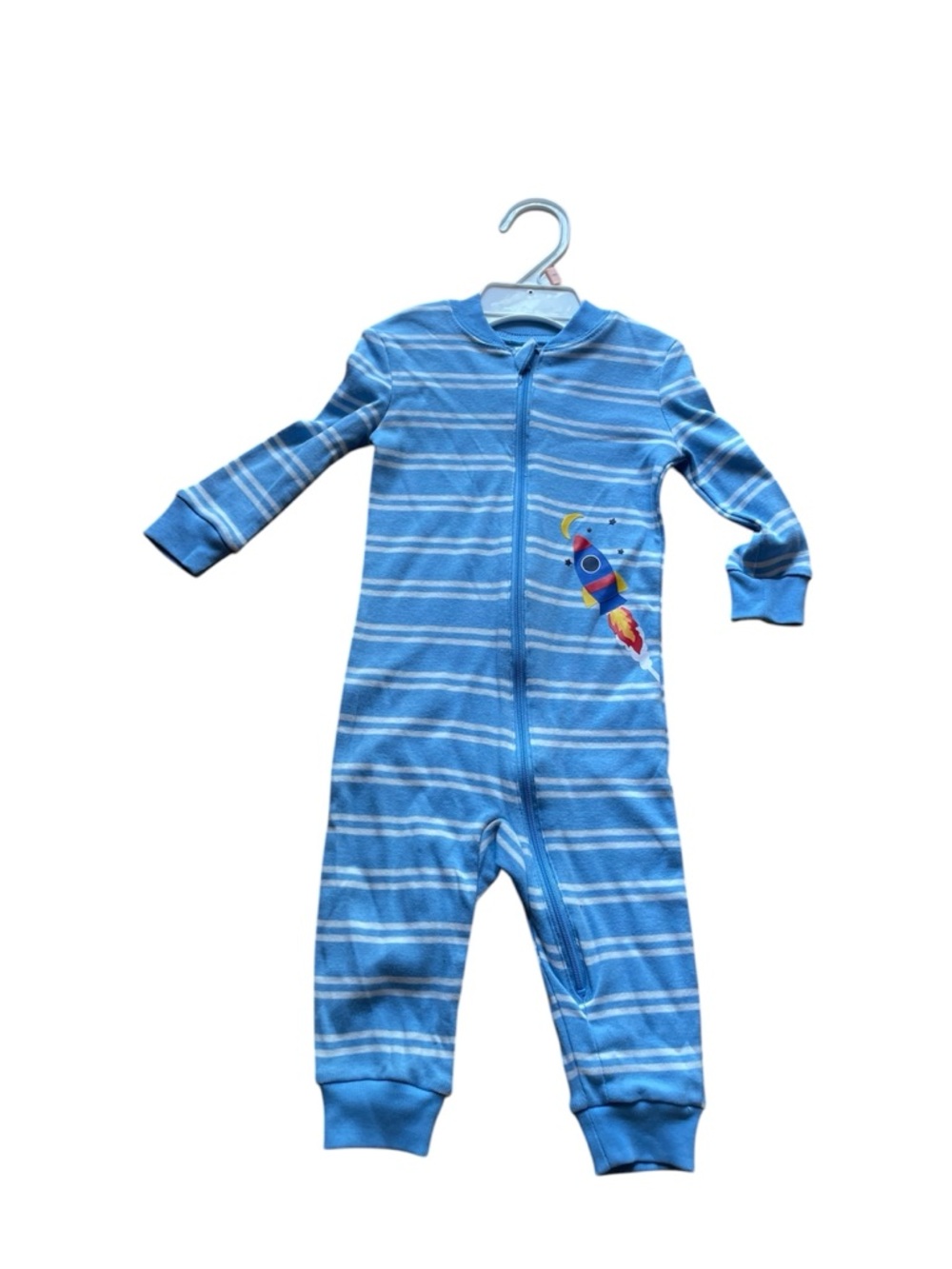 NWT little Me blue striped long sleeve zipper pajamas 12 months